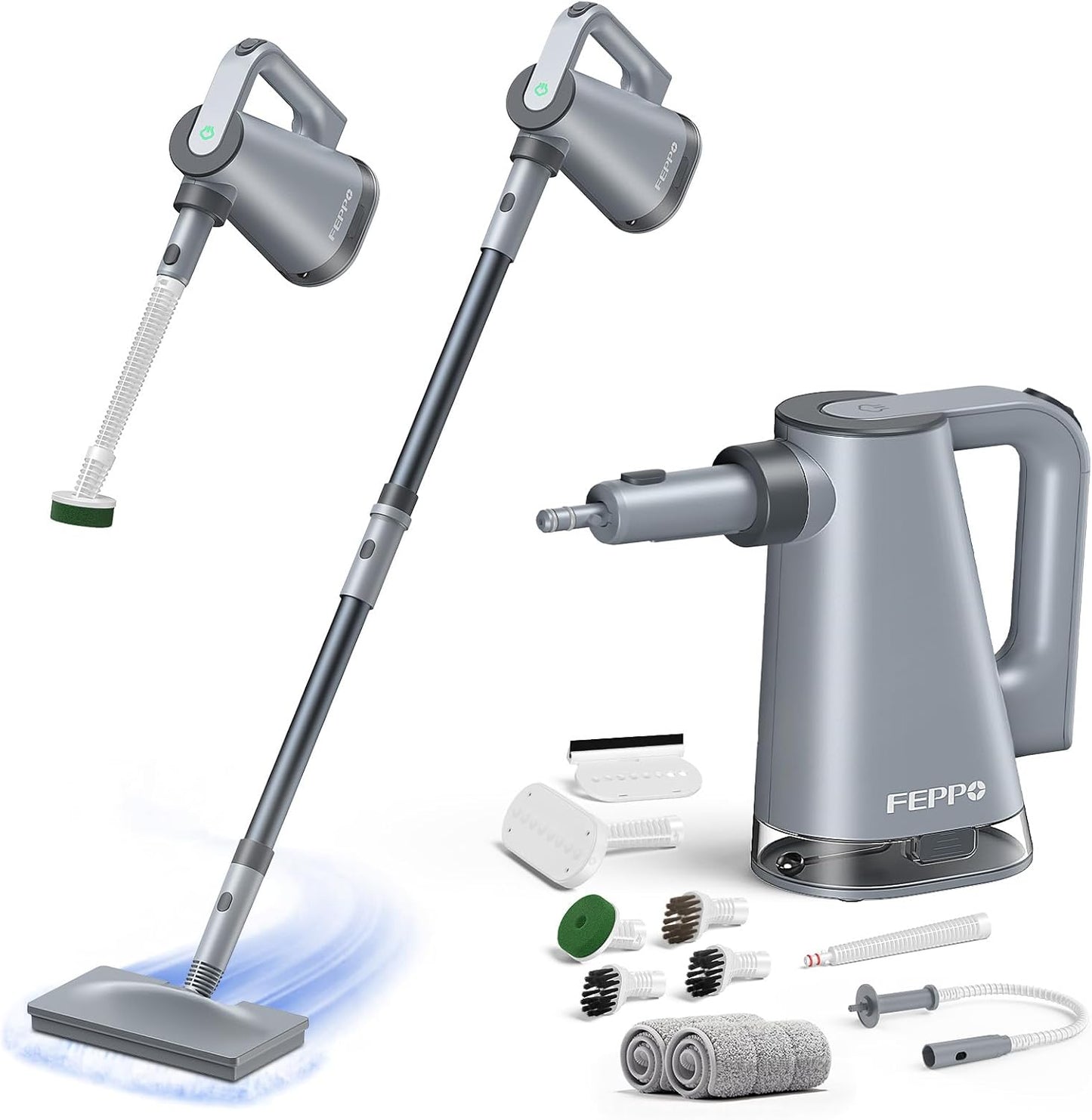 FEPPO Steam Mop & Handheld Steam Cleaner for Home and Floor Cleaning, 15s Heat-Up, 230°F Powerful Steamer with 10-in-1 Multi-Purpose Attachments for Floors, Hardwood,Tiles,Grout,Windows,Kitchen,Bath