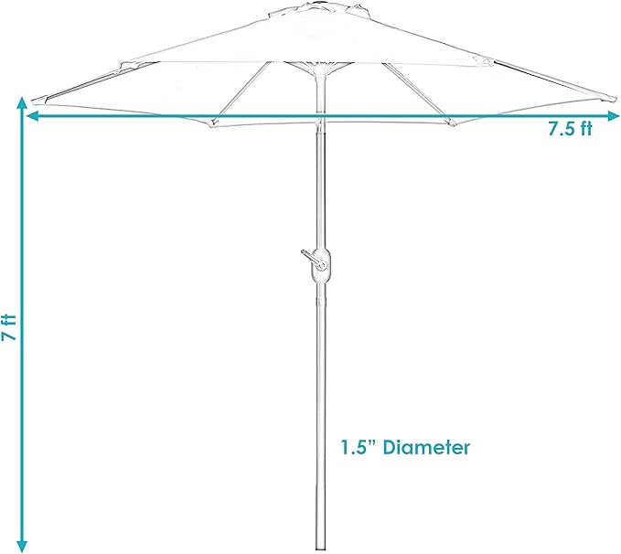 Sunnydaze Outdoor Patio Umbrella - Polyester Table Market Umbrella with Push-Button Tilt and Crank - 6 Sturdy Ribs - Blue - 7.5ft
