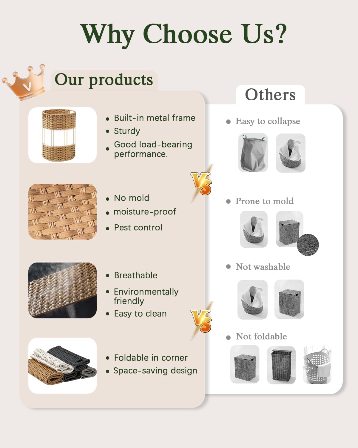 Laundry Basket Round Rattan Laundry Hamper 29.1 Gal (110 L) Handwoven Large Wicker Basket with Handles, Wicker Hamper with Removable Bags and 2 Mesh Bags for Bathroom Living Room Gray