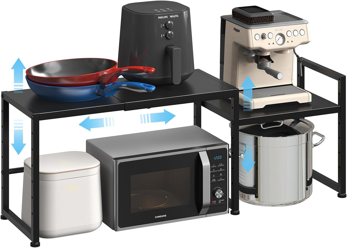 44.3 Inches Expandable Metal Storage Shelves,150LBS Heavy Duty Shelving Units and Storage For Appliance,Adjustable Utility Organization and Storage Shelf Rack For Kitchen Cabinet Closet Garage Pantry