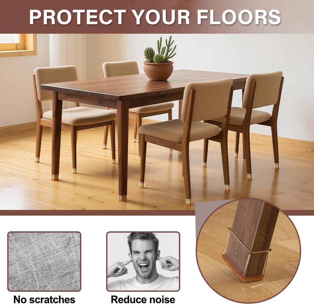 Chair Leg Floor Protectors Rectangle Chair Leg Protectors for Hardwood Floors Silicone Caps Felt Furniture Pads Covers Anti-Scratch Reduce Noise 16 Pack Clear Fit Perimeter 5" to 5‑7/8"