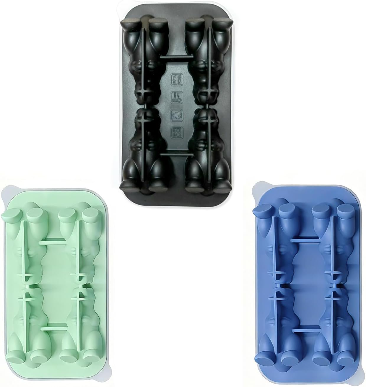 7.48inch Newly Upgraded 4-grid 3D Dinosaur Ice Tray and Covered Silicone Ice Tray, Suitable for Bars, Outdoor and Home Use(1, 3 colors randomly)