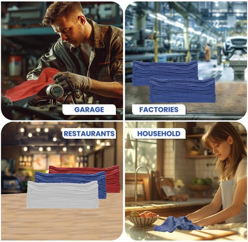 Shop Towels (Red, 50-Pack) - Bulk Cleaning Towel in a Bag, Mechanic Cotton Wipes for Car Maintenance, Auto Mechanics & Garage, Wipe Grease & Oil, Machine Wash & Reusable