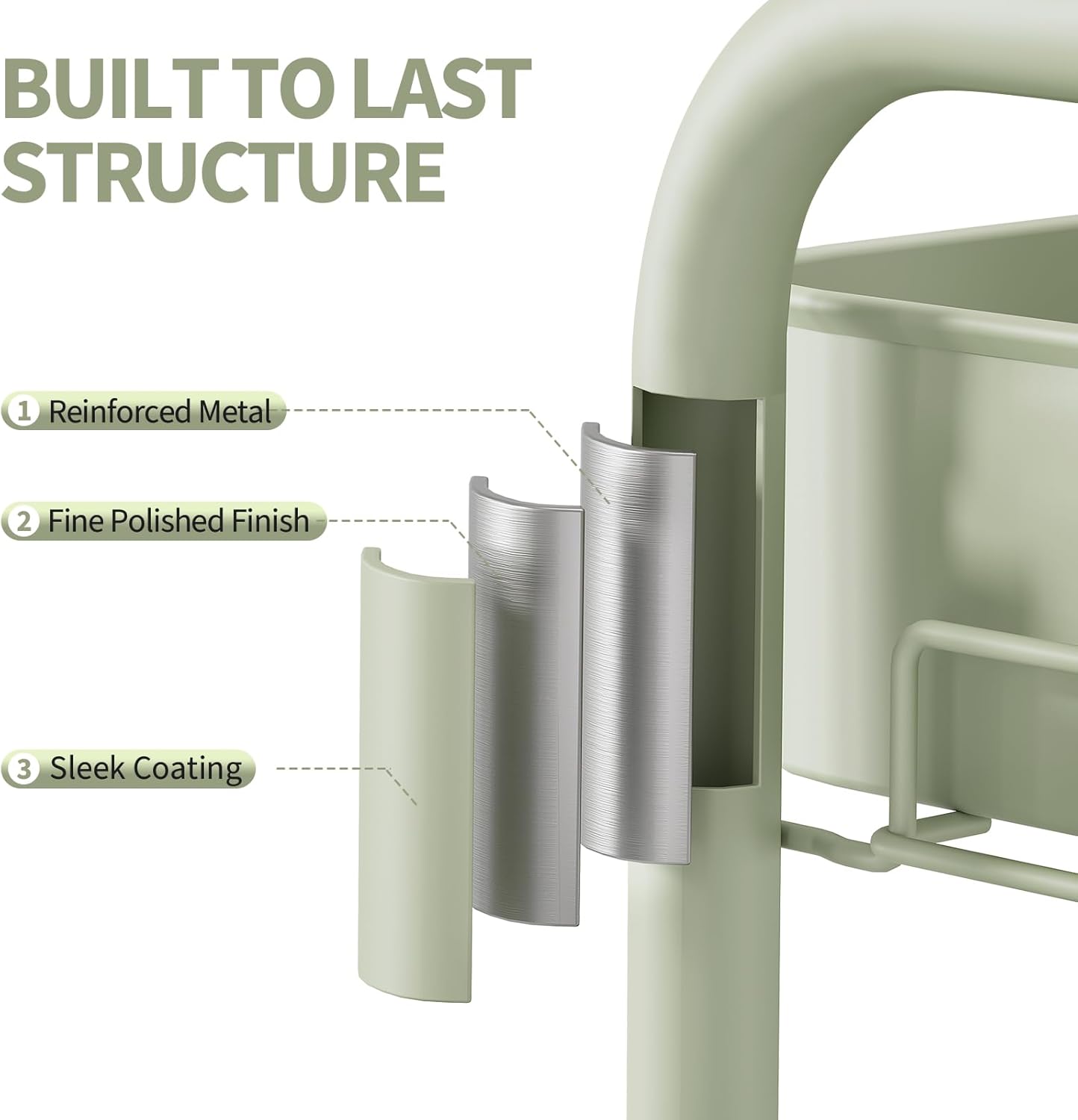 TOOLF 3 Tier Rolling Cart Storage Organizer, Metal Rolling Utility Cart with Wheels, Hooks & Bins Esthetician Craft Art Sturdy Storage with Pegboard for Bathroom, Kitchen, Office, Nursery Diaper