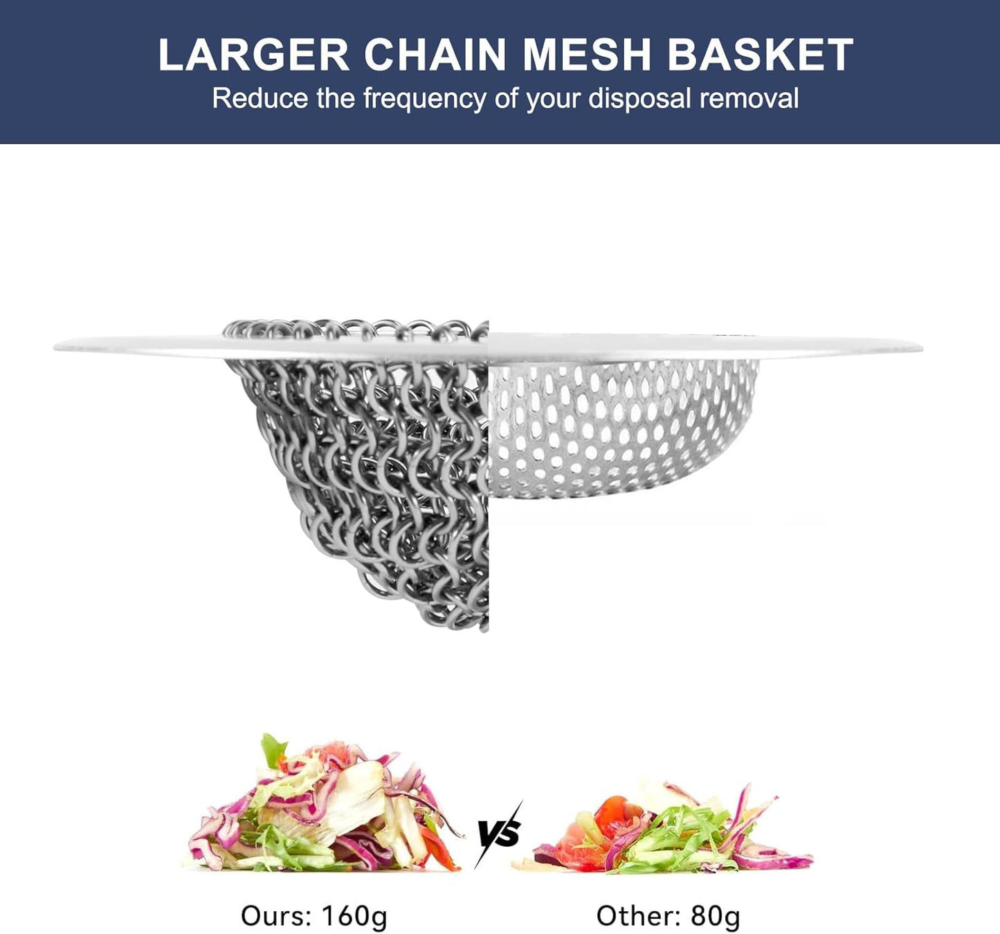Sink Drain Strainer Kitchen Mesh Sink Strainer, Reversible Easy Clean Stainless Steel Large Kitchen Filter Trap Basket, Flippable Food Catcher for Garbage Disposal Without Clogging
