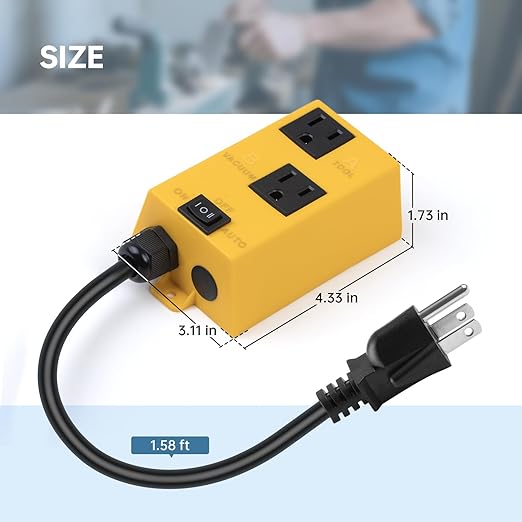 Ortis Automatic Vacuum Switch with Auto/On/Off Control, Smart Current Sensing, and Delayed Vacuum Start to Prevent Overload and Breaker Trips,Ensuring a Safer and Cleaner Workspace, Yellow