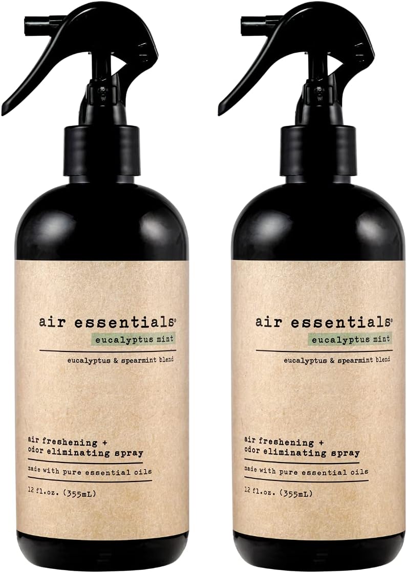 Air Essentials Air Freshener & Odor Eliminator Spray - 12 oz, Pack of 2 - Made with Pure Essential Oils - Eucalyptus Mint Scent