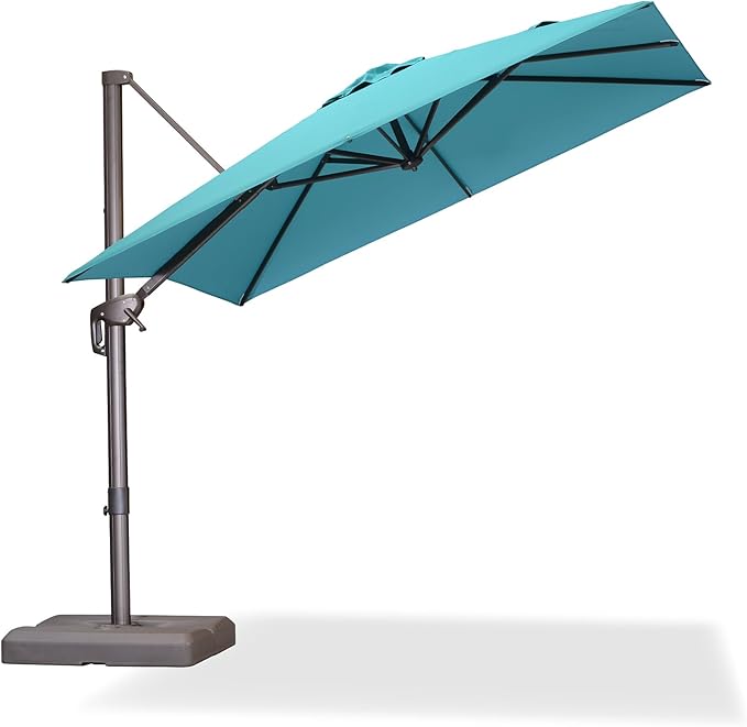 PURPLE LEAF 8 Feet Cantilever Patio Umbrella Square Umbrella with 360° Rotation and Aluminum Offset Hanging Outdoor Umbrella for Pool Garden Backyard Deck, Turquoise