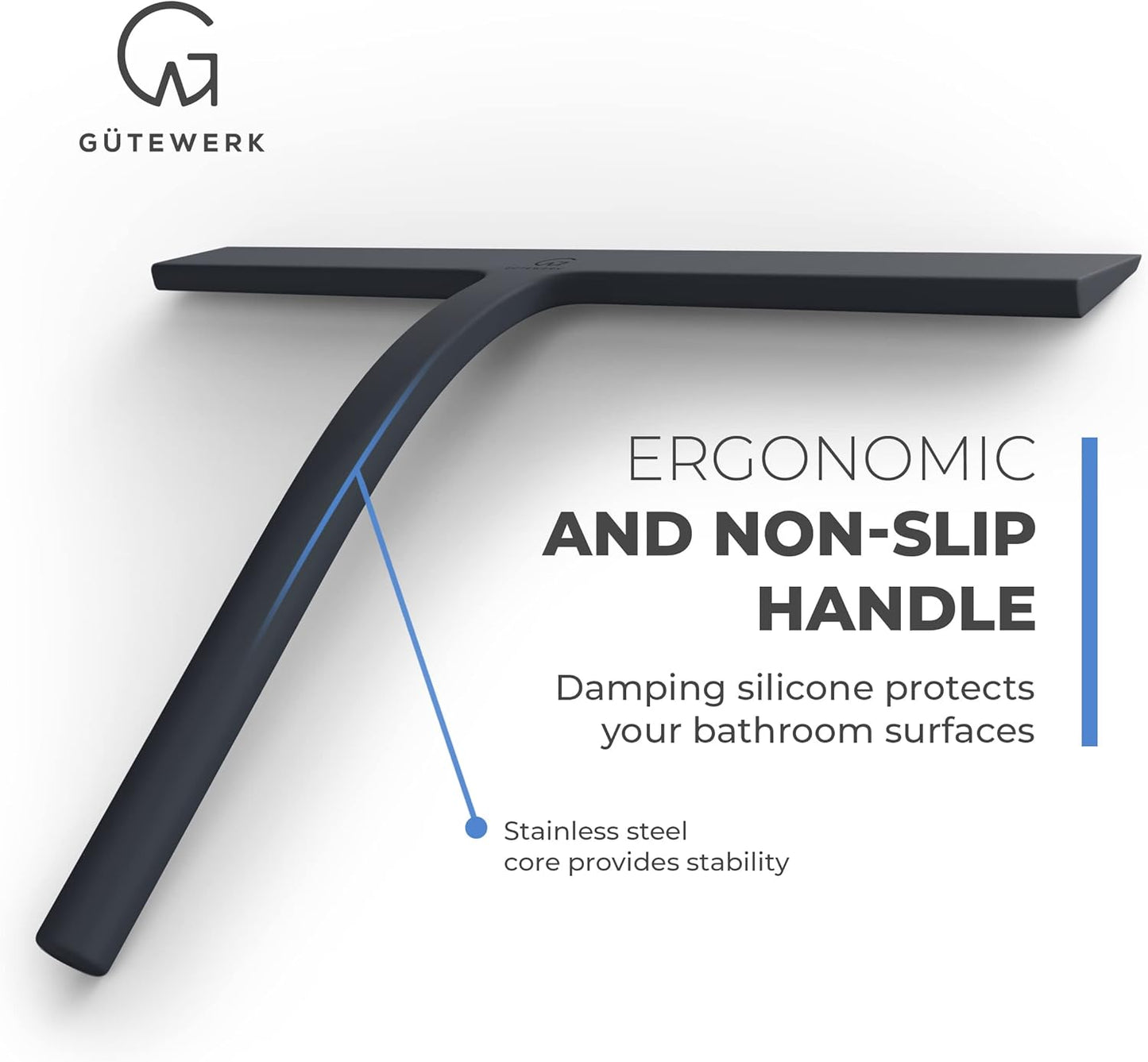 GÜTEWERK Shower Squeegee for Glass Doors, Silicone Window Squeegee, Bathroom and Glass Cleaning - Black - 11 Inch
