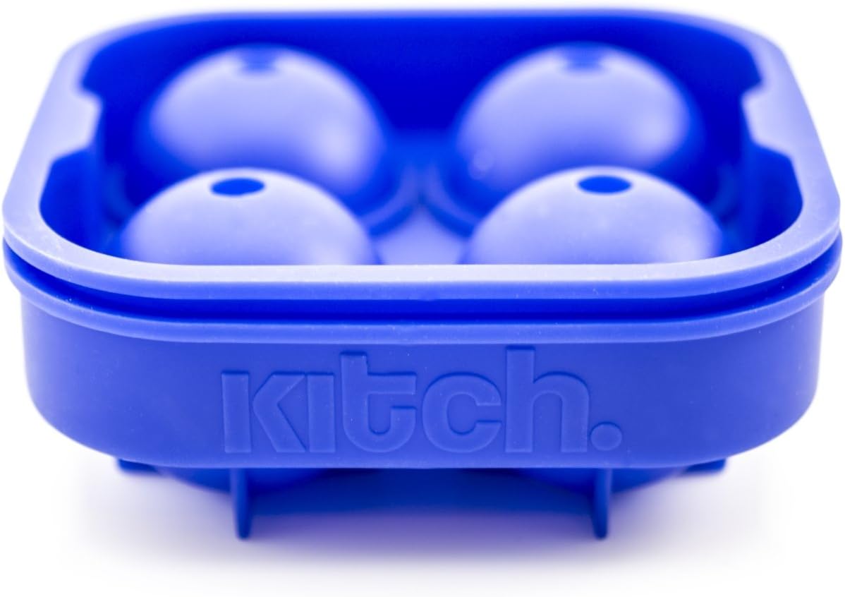 Ice Ball Maker Mold - Flexible Silicone Ice Tray - Molds 4 X 4.5cm Round Ice Ball Spheres - Cobalt Blue