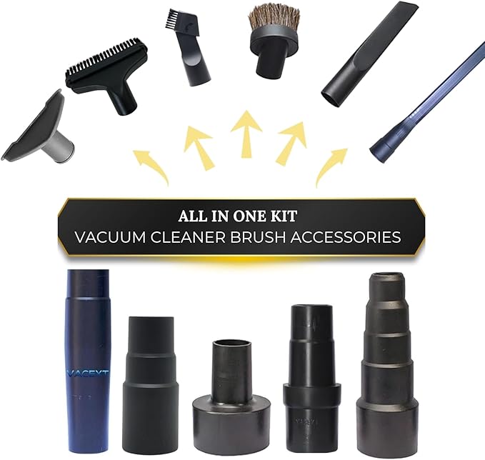 Replacement Vacuum Attachments & Brushes plus Universal Adapter Kit Compatible with Shop Vacs 2-1/4'' 1-7/8'' 1-3/8'' 1-1/4 Inch- Flexible Vacuum Crevice Attachment Tool for Shop Vac Accessories