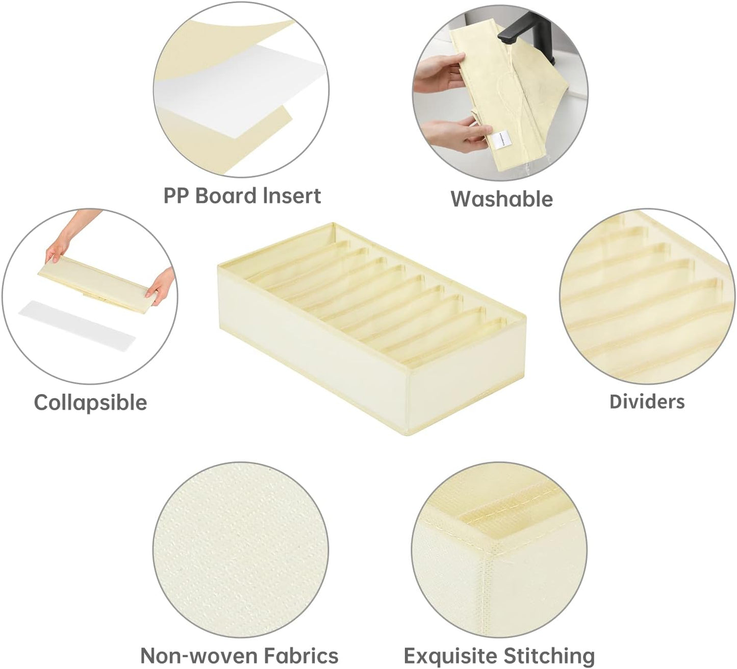 4 Packs T-shirt Drawer Organizers for Clothing,10 Grids Compartment Wardrobe Storage Box, Washable Clothes Organizer for Folded Clothes, T-shirt, Legging-Beige