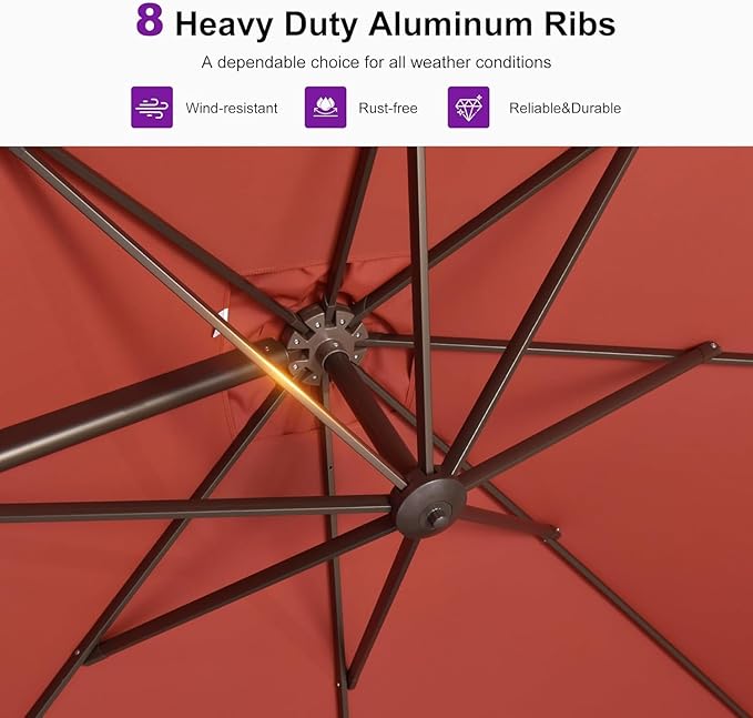 PURPLE LEAF 9' X 11.5' Rectangle Cantilever Umbrella Patio Umbrella Outdoor Aluminum Offset Hanging Umbrella with 360-degree Rotation for Pool Garden Backyard Deck, Terra