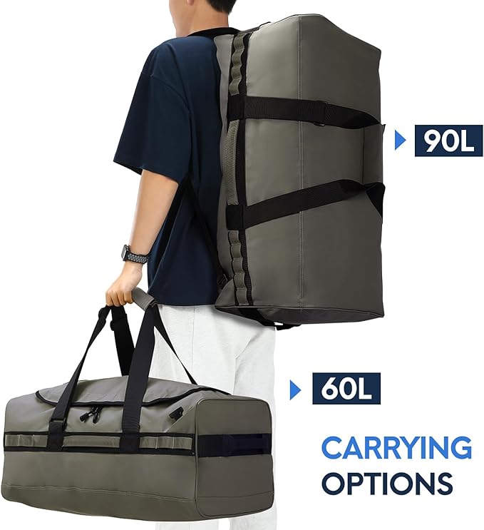 Haimont Large Duffle Bag for Men Women, Convertible Duffel Backpack, Heavy Duty Back Pack for Travel, Outdoor, Camping Hiking, Army Green 90L