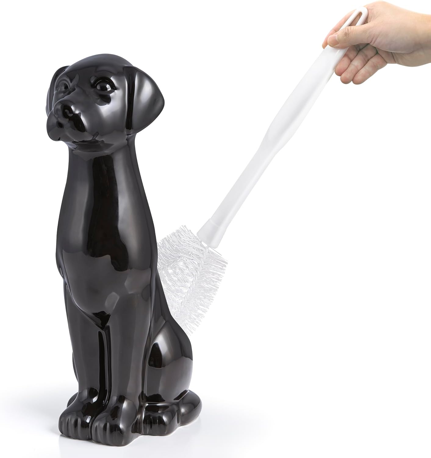 Black Labrador Ceramic Toilet Brush Holder with Plastic Brush Set by Allure Home Creation