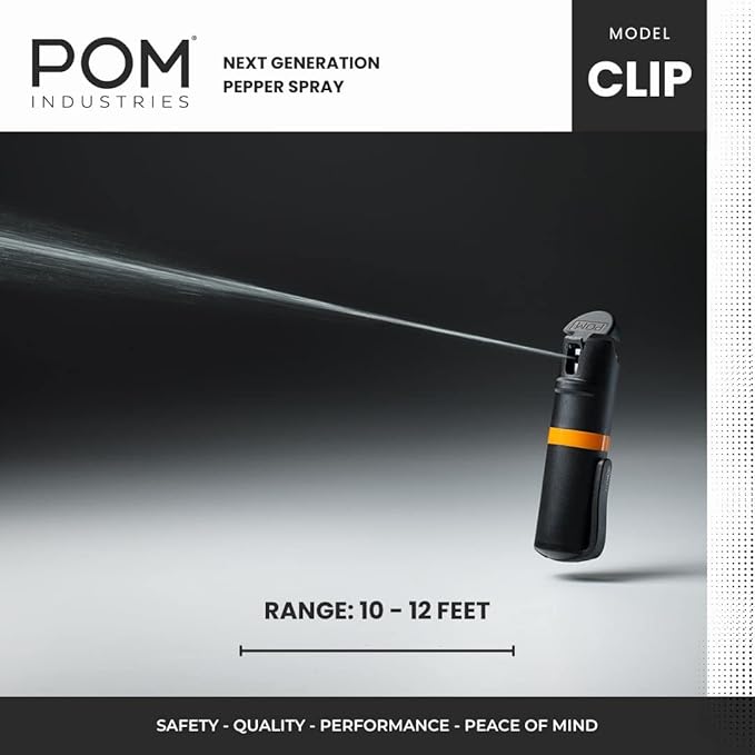 POM Pepper Spray Pocket Clip, Quick Flip Top Safety, Maximum Strength OC Formula with UV Marking Dye, Safe Compact and Tactical Design for Everyday Carry, 25 Bursts, 10 ft Range, 0.5 fl oz