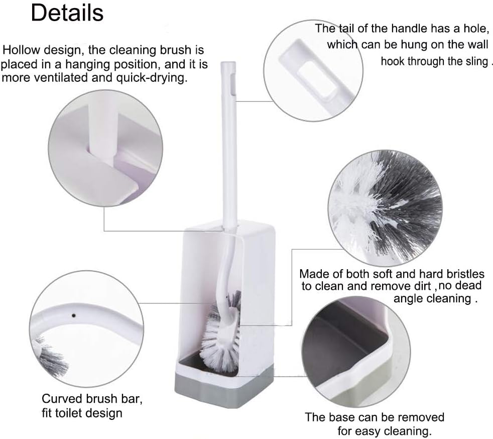 Marbarsse Bathroom Toilet Bowl Brush and Holder, Curved Design Toilet Brush for Deep Cleaning Under Rim, Best Toilet Brush Set, Easy Handy CompactToilet BowlCleaner Brush for Bathroom, 2 Pack