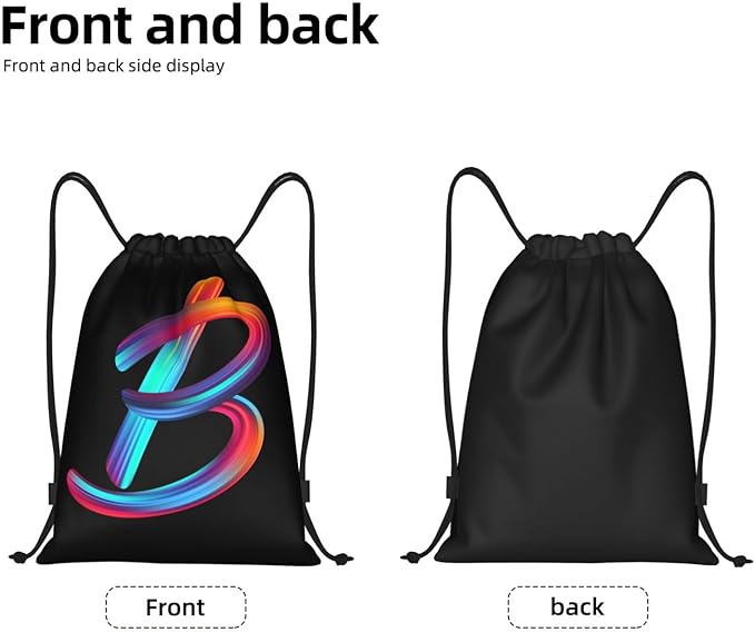 Drawstring Bags Initial Drawstring Backpack Sackpack Black Draw String Cinch Bags for Sports, Gym, Travel, Swimming, Beach, Camping, Rainbow Letter B