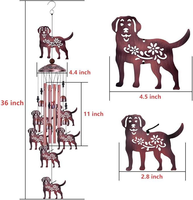 Outdoor 37" Dog Wind Chimes Decor - With 4 Tubes 6 Bells 7 Dogs Wind Bells, Romantic Wind Catcher, Mobile Dog Decor, Dogs Windchimes for Home, Balcony, Tree, Festival, Garden Decoration, Gifts for Mom