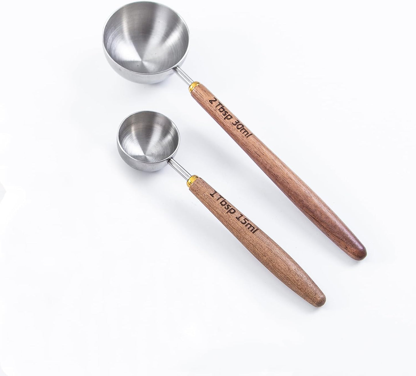 Wooden Scoops for Tea 2PCS Long Handle Coffee Scoop for Sugar (15ml 1 Tbsp + 30ml 2 Tbsp) Wood and Stainless Steel Measuring Scoop for Coffee, Wood Scoops for Seasoning Small Scoop Multipurpose