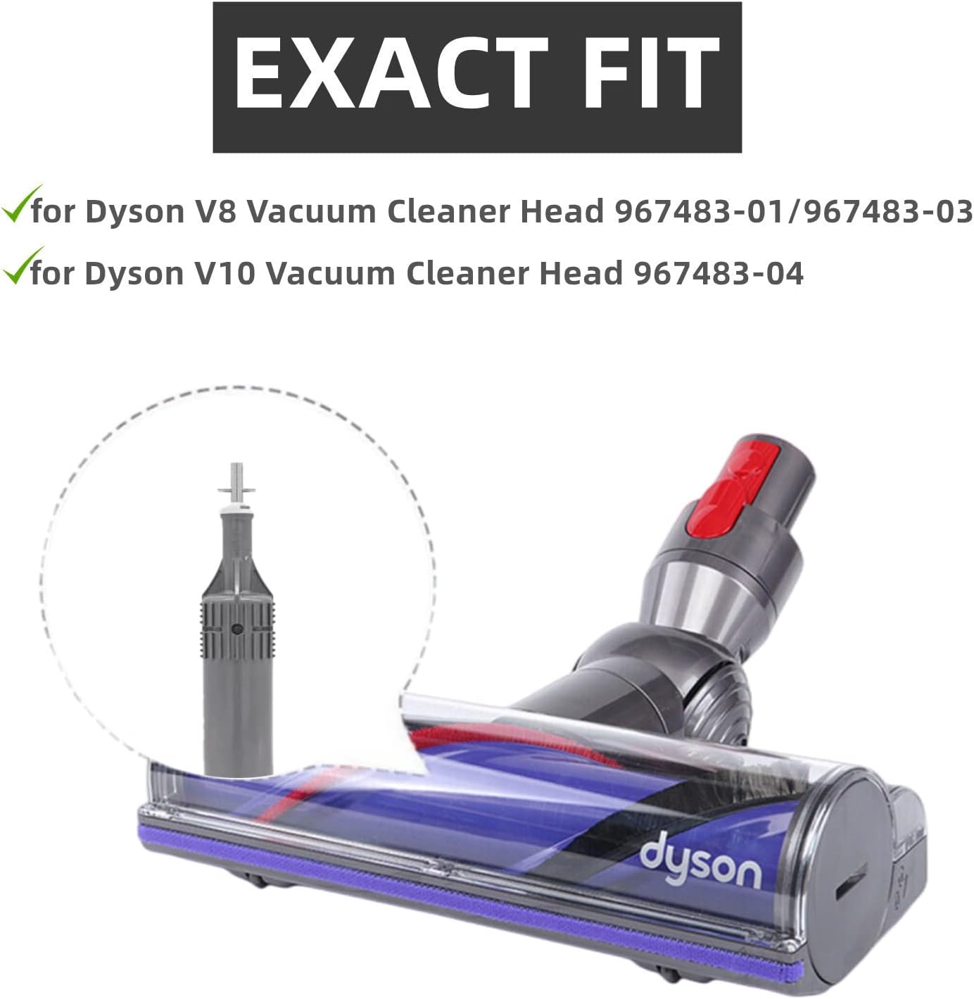 Replacement Brush Roller for Dyson V8 Cordless Vacuum Cleaner, Brush Bar Assembly Compared to Part 967485-01 (4 Prong Drives & No Screw)