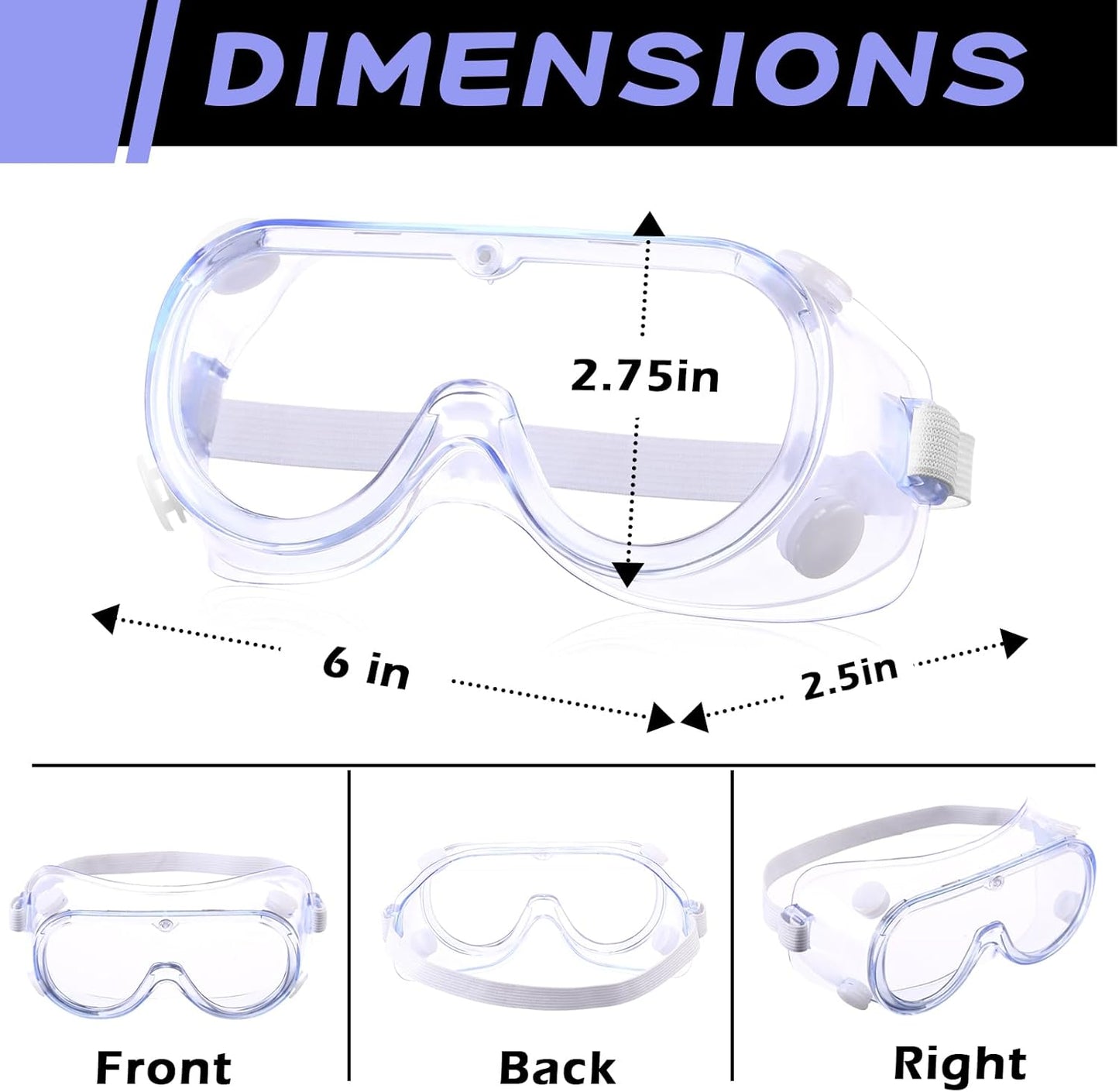 Yunsailing Protective Safety Goggles Lab Over Glasses Clear Anti Fog Eye Protection Goggles for Men Women