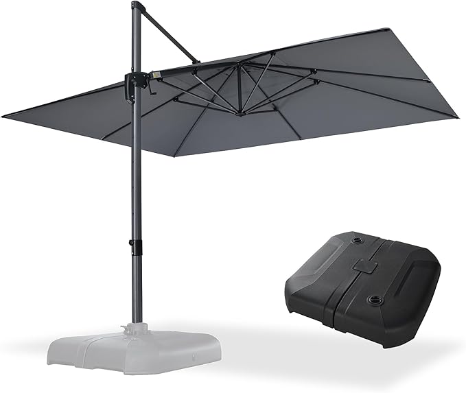 PURPLE LEAF 10' X 13' Patio Umbrella with Base Outdoor Cantilever Rectangle Offset Umbrella with 360-degree Rotation for Garden Deck Pool Patio Light Grey