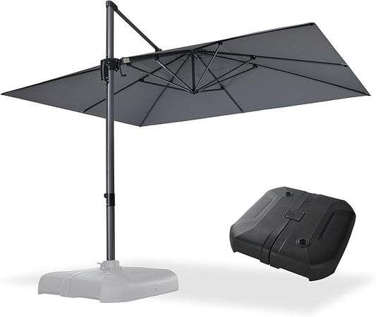 PURPLE LEAF 10' X 13' Patio Umbrella with Base Outdoor Cantilever Rectangle Offset Umbrella with 360-degree Rotation for Garden Deck Pool Patio Light Grey