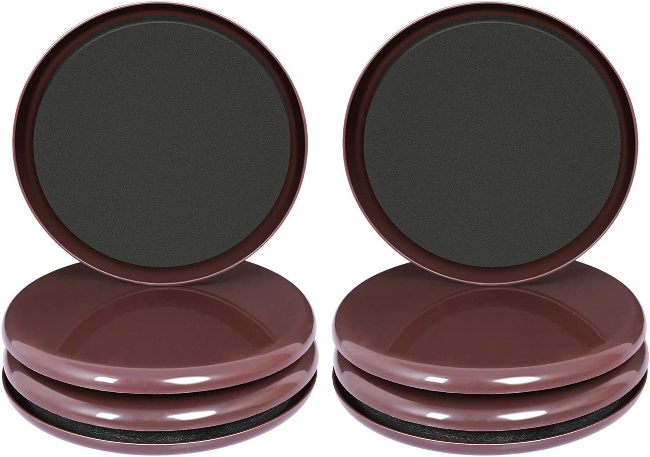 Ezprotekt 8 Pack Reusable Large Furniture Movers Sliders for Carpet, 5" Round Furniture Moving Pads, Carpet Sliders for Heavy Duty Sofa Bed Couch Fridge, Move Items Easily and Quickly (Brown)