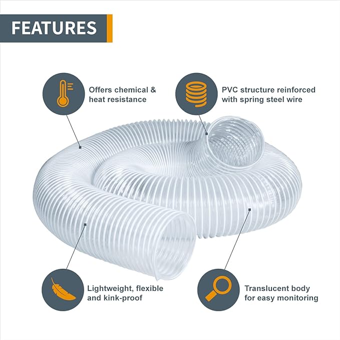 POWERTEC 4" x 20' Dust Collection Hose, 4 Inch Dust Collector Hose for Table Saw, Band Saw, Planer, Jointer, Woodworking and Wood Shop Dust Collection System (70143)