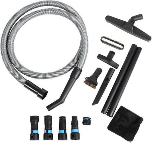 Cen-Tec Systems 95259 10 Ft. Home and Shop Vacuum Hose with Expanded Multi-Brand Power Tool Dust Collection Adapter Set and Full Attachment Kit, Black