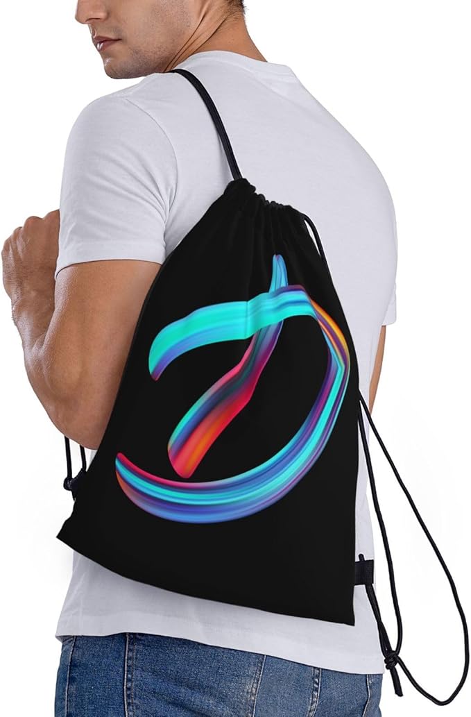 Drawstring Bags Initial Drawstring Backpack Sackpack Black Draw String Cinch Bags for Sports, Gym, Travel, Swimming, Beach, Camping, Rainbow Letter D