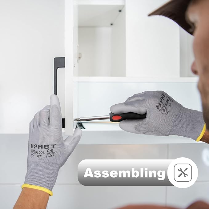 PU Coated Safety Work Gloves, 12 Pairs Work Gloves Mechanic Working Seamless Knit Glove with Polyurethane Coated Smooth