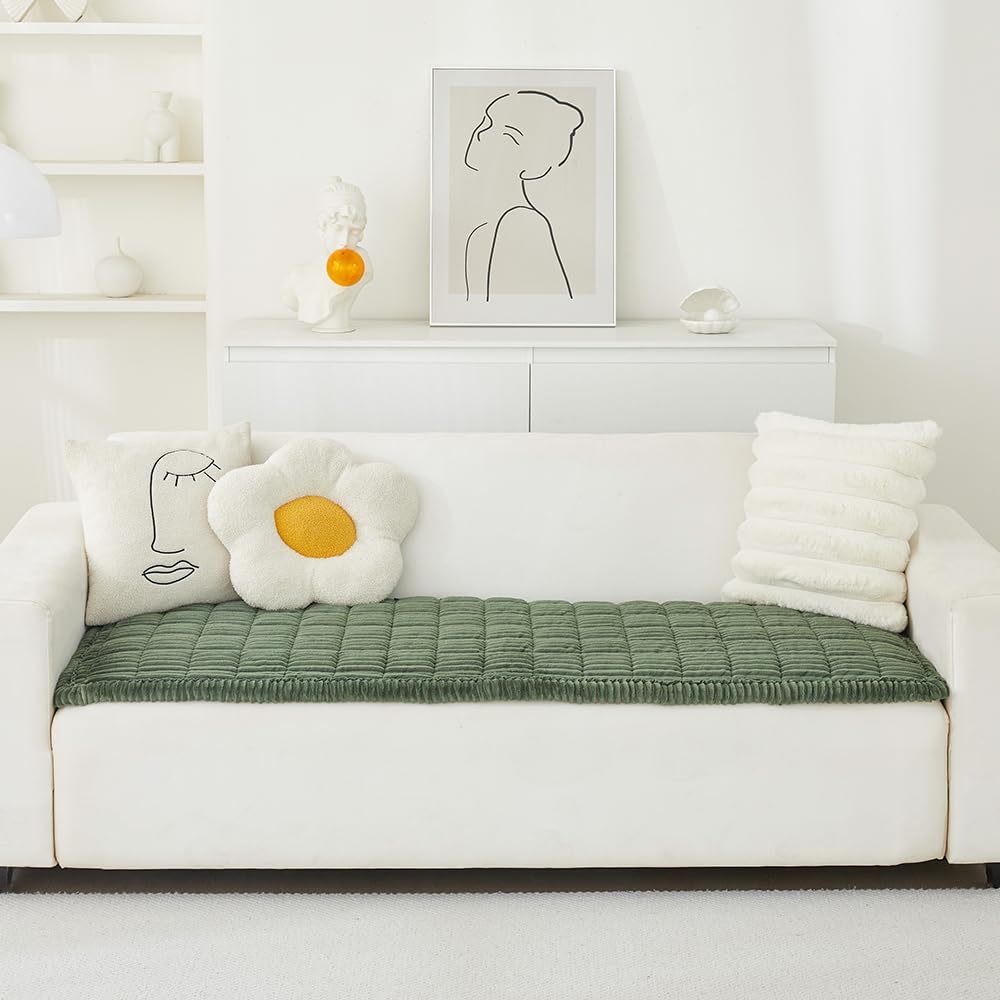 Couch Cover for Dogs Washable, Fuzzy Pet Couch Covers for 3 Cushion Sofa Pet Friendly, Non Slip Sofa Cover (Green, 27.6" x 82.7"/70 x 210cm)