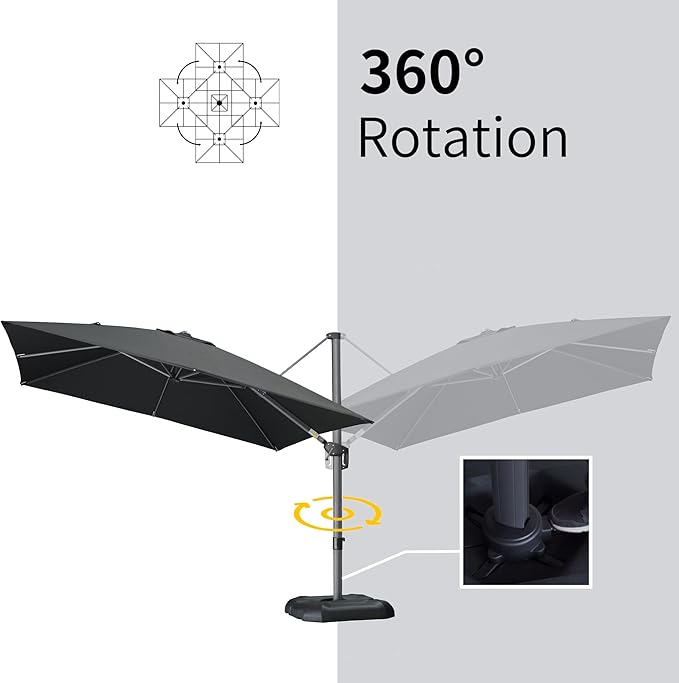 PURPLE LEAF 10 Feet Square Cantilever Umbrella Patio Umbrella with Base Outdoor Umbrella Aluminum Offset with 360-degree Rotation for Garden Deck Pool Patio Black