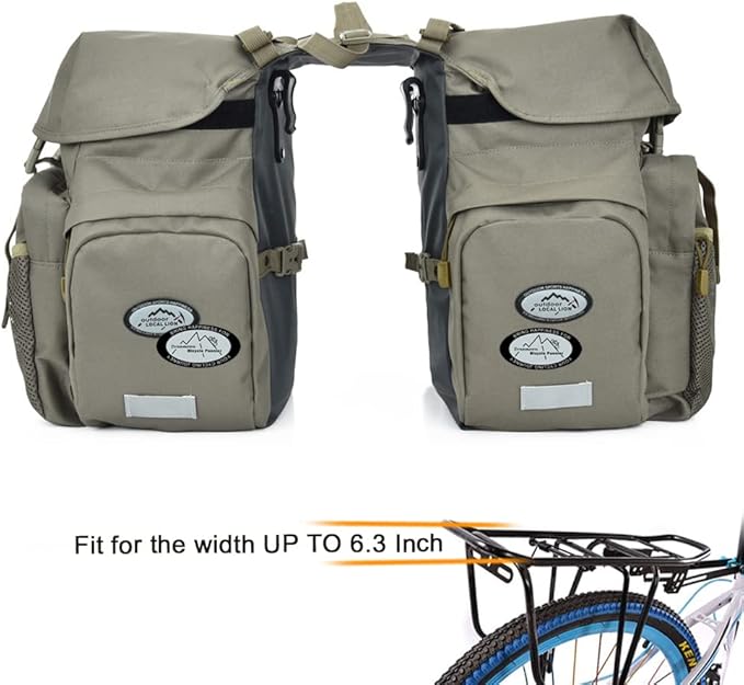 Dreamoon 50L Bike Panniers, Waterproof Bicycle Commuting Bag Saddle Bags with Rain Cover, Bike Rear Seat Bag Carrier with Reflective Trim, Cycling Organizer for Width Less Than 7 inches Rack (Gray)