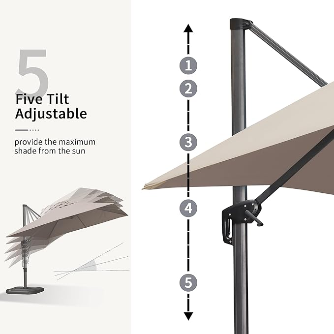 PURPLE LEAF 9' X 11.5' Square Cantilever Umbrella Patio Umbrella with Base Outdoor Umbrella Aluminum Offset with 360-degree Rotation for Garden Deck Pool Patio Taupe