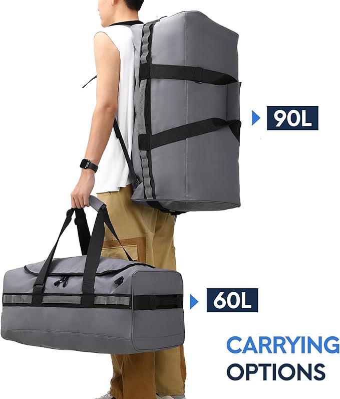 Haimont Gym Duffel Backpack Bag for Men Large Sports Duffle Bags with Backpack Straps for Hiking Travel Weekender Workout, Water Resistant, Gray, 60L