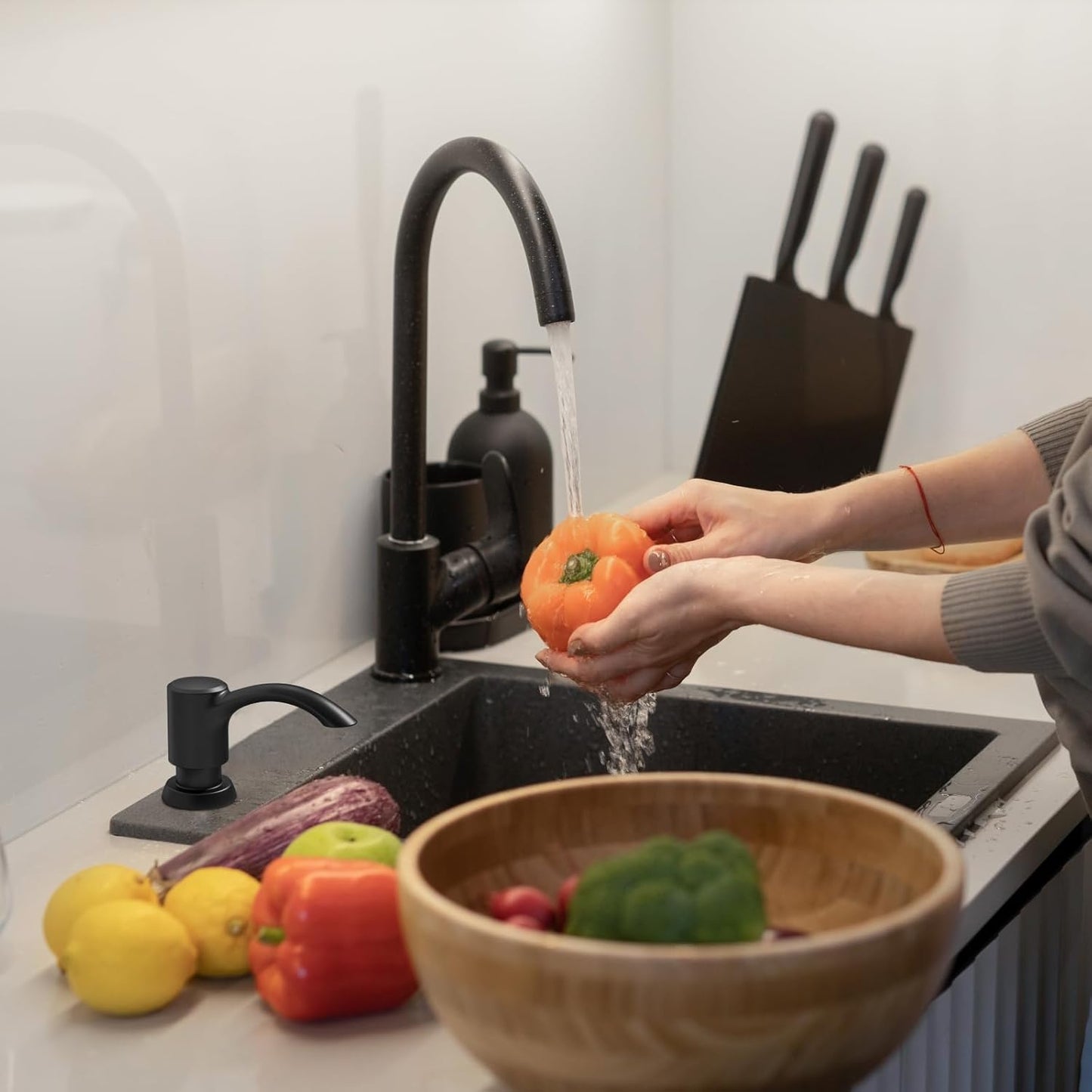 SAMODRA Built-in Kitchen Sink Soap Dispenser with Extension Tube Kit - Matte Black Finish, Leak-Proof Design, No Top Refill Required (39" Tube)
