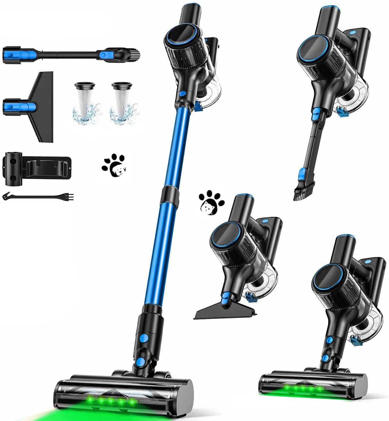 Cordless Vacuum Cleaner, 8-in-1 Vacuum Cleaners for Home, 45Mins Runtime, Anti-Tangle Stick Vacuum with LED Display, Rechargeable Lightweight Vacuum for Pet Hair/Carpet/Floor (Blue)