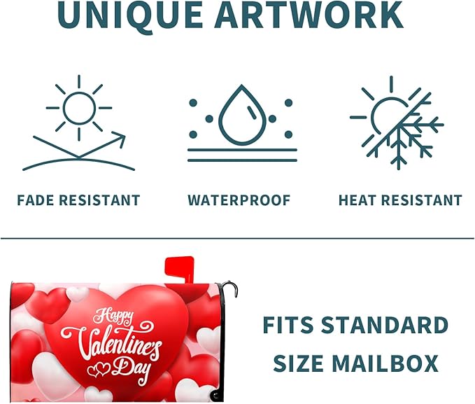 Happy Valentine's Day Magnetic Mailbox Cover - Red and Pink Love Heart Design - Standard Size 25.5x21 Inch for Home Outdoor Garden Decorations