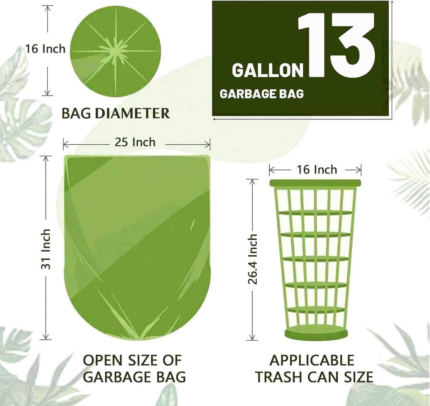 Biodegradable Compost Recycling Trash Bags, Compostable 13 Gallon Plastic Trash Bags For Kitchen, 100 Count, 1.2 Mils,60 Liter, Recyclable Composta Large Heavy Duty Garbage Bag (100)