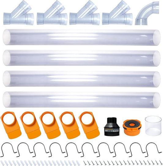 POWERTEC 4" Dust Collection Fittings Network with Dust Hose Splice, Blast Gates, Pipes, Elbow, Y-fittings, Mounting Brackets, Dust Port Adapter for 1-3/4" ~ 2-1/2" Port & 4" to 2-1/2" Hose Reducer