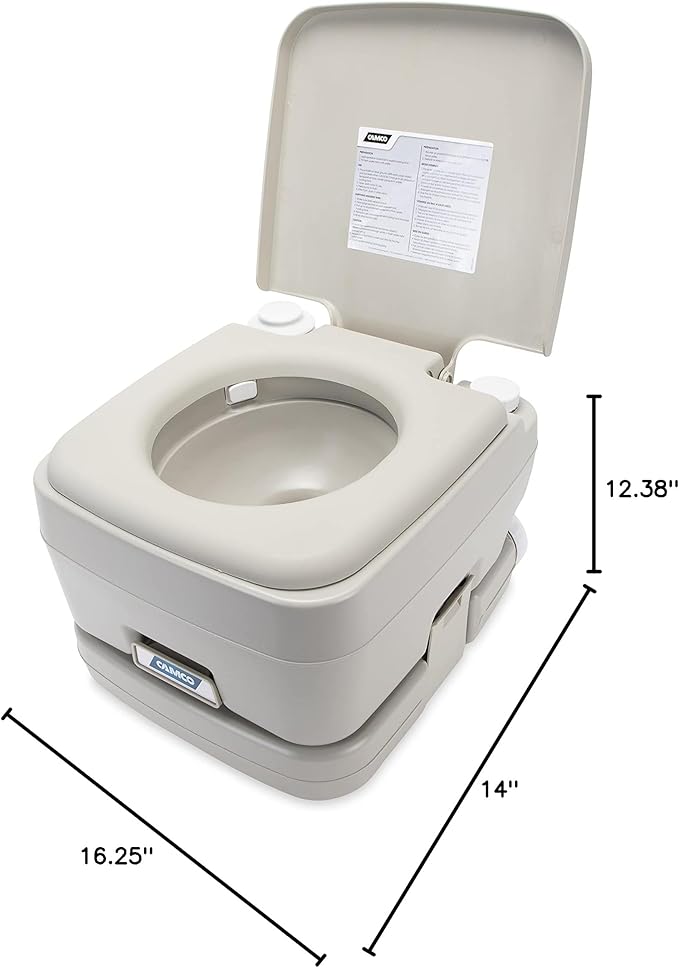 Camco 2.6-Gallon Portable Toilet - Features Detachable Holding Tank w/Sealing Slide Valve & Bellow-Type Flush - Easy Transport w/Compact Lightweight Design & Carry Handle - Gray (41531)