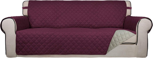 PureFit Reversible Quilted Sofa Cover, Water Resistant Slipcover Furniture Protector, Washable Couch Cover with Non Slip and Elastic Straps for Kids, Dogs, Pets (Sofa, Wine/Beige)