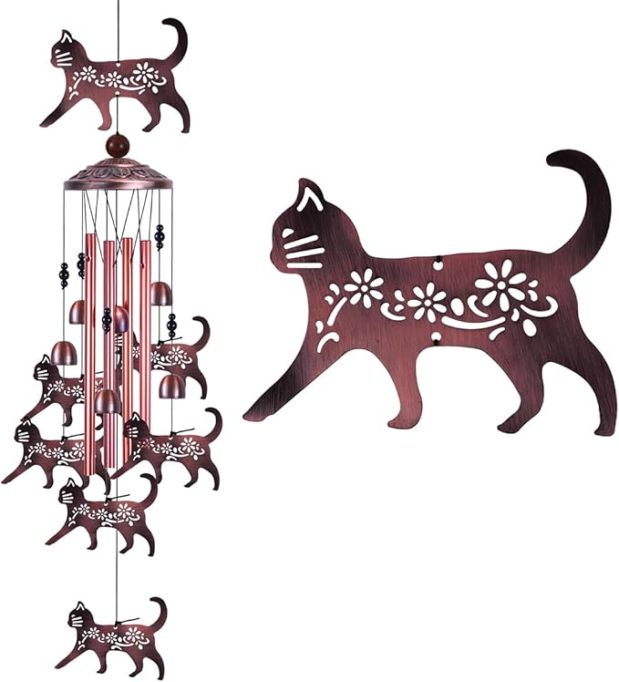 Outdoor Cat Wind Chimes Gifts for Mom - with 4 Tubes 6 Bells 7 Cats Wind Bell, Romantic Wind Catcher, Mobile Cat Decor, Cats Bell, Cats Windchimes for Home, Balcony, Tree, Festival, Garden Decoration