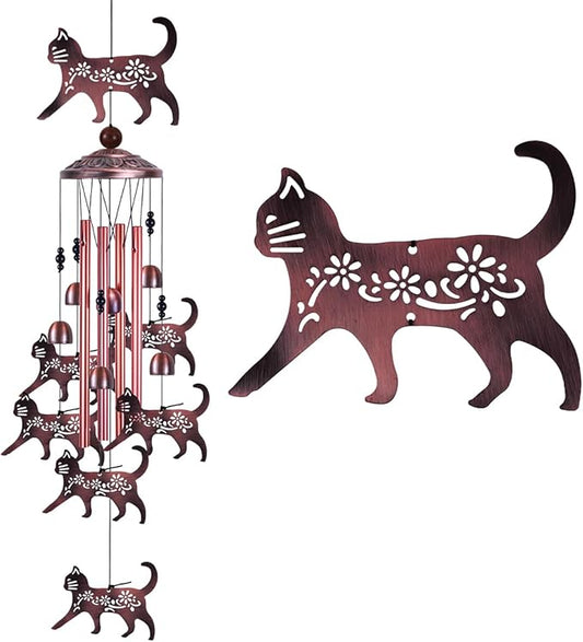 Outdoor Cat Wind Chimes Gifts for Mom - with 4 Tubes 6 Bells 7 Cats Wind Bell, Romantic Wind Catcher, Mobile Cat Decor, Cats Bell, Cats Windchimes for Home, Balcony, Tree, Festival, Garden Decoration