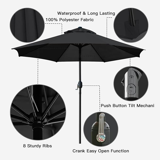 Sunnyglade 9' Patio Umbrella Outdoor Table Umbrella with 8 Sturdy Ribs
