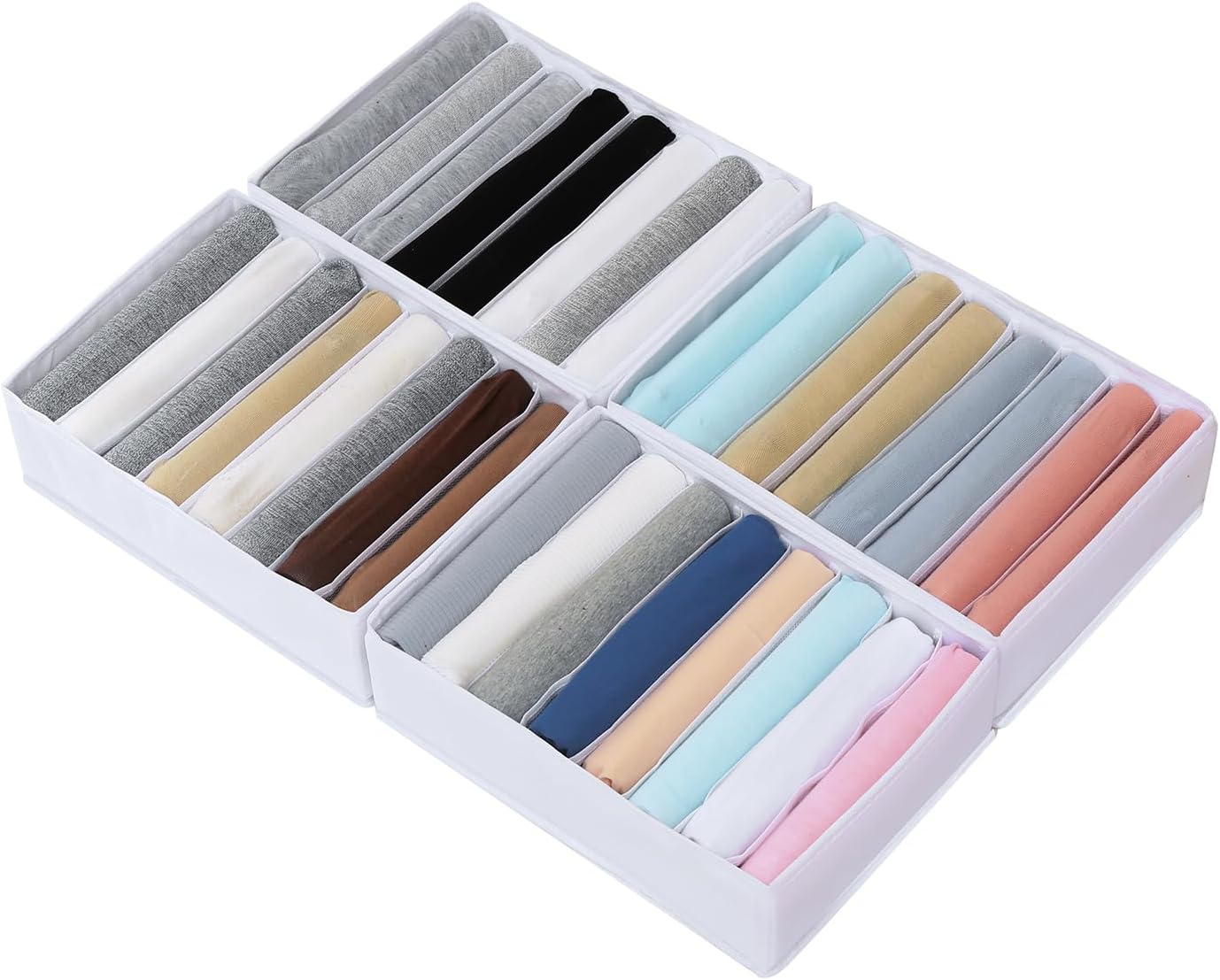 Qozary 4 Pack Drawer Organizers for Clothing, 8 Grids Foldable Closet Organizers and Storage Bins for Bedroom, Dresser Organizer Boxes for Thin T-shirts, Tank Tops