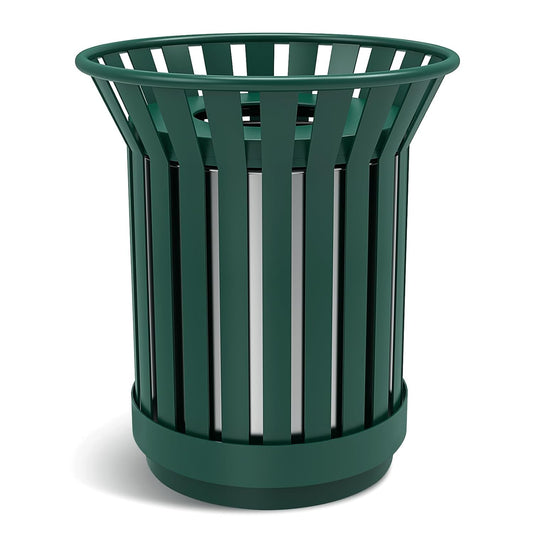 Round Heavy Duty Outdoor Trash Can, Large Metal Slatted Garbage Can for All Weather Resistant, Commercial Garbage Cans, Waste Receptacle in Park, Beach, Patio (Green, Large)